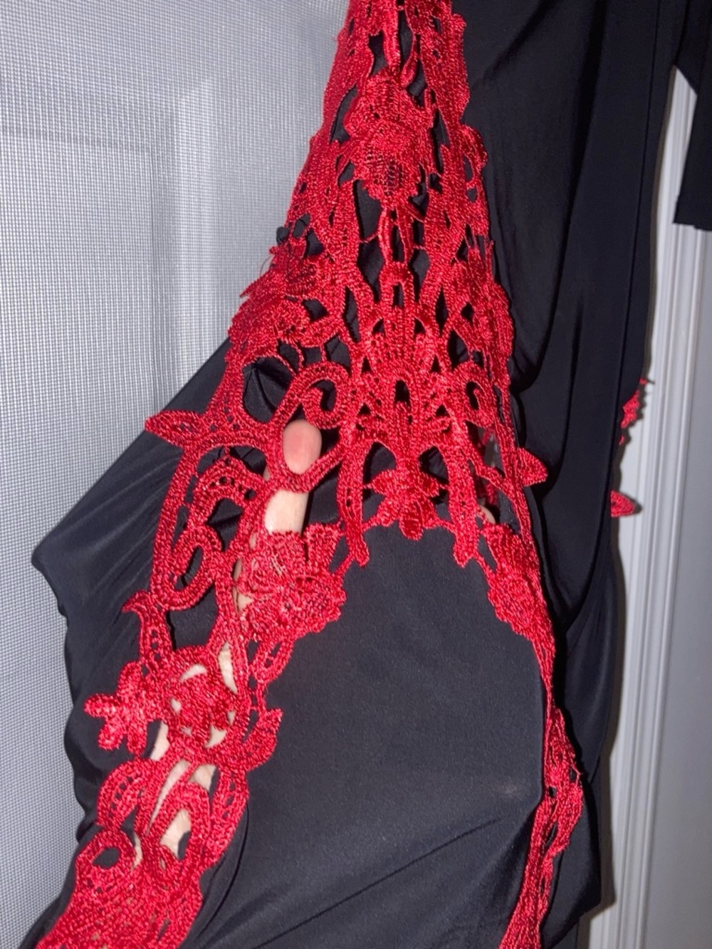 Black Mini Dress with Red Lace Accents